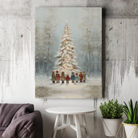 Children Playing in Snow Canvas Art, Vintage Christmas Tree Canvas Print, Nostalgic Holiday Canvas Decor, Winter Wonderland Wall Art Present