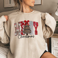 Retro Leopard Christmas Tree Crewneck, Leopard Print Tree Merry Christmas Sweatshirt, Festive Holiday Pullover, Womens Christmas Sweater
