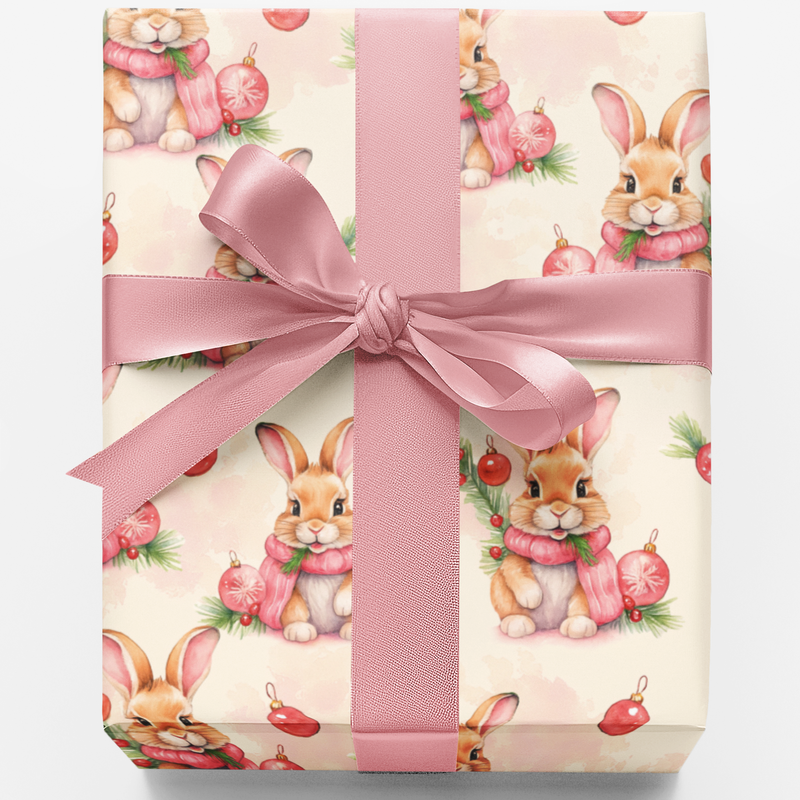 Adorable Christmas Rabbit Wrapping Paper, Winter Bunny Gift Wrap, Festive Holiday Bunny Gift Wrap, Animal Lover Present Wrapping Paper Roll