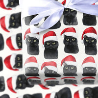 Santa Hat Kitten Holiday Gift Wrap, Black Cat Christmas Wrapping Paper, Adorable Winter Cat Wrapping Paper, Festive Holiday Gift Wrap Roll