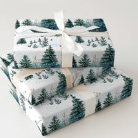 Snowy Forest Holiday Gift Wrap, Watercolor Christmas Wrapping Paper, Winter Landscape Wrapping Paper, Pine Tree Festive Gift Wrapping Paper
