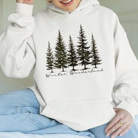 Snowy Pine Tree Graphic Hooded Sweatshirt, Winter Wonderland Hoodie, Comfy Nature Winter Forest Hoodie, Christmas Holiday Present for Her