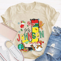 Custom Name Snowman Shirt, Personalized Christmas T-Shirt, Colorful Font Holiday Graphic Tee, Personalized Family Christmas T-Shirt Present