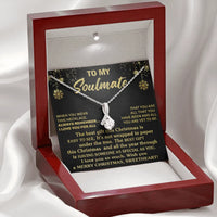Sparkly Cubic Zirconia Pendant, Soulmate Ribbon Necklace, 14k White Gold Over Stainless Steel Necklace, Romantic Wife Christmas Jewelry Present