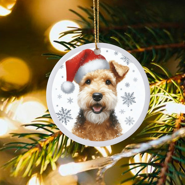 Santa Hat Dog Ornament, Airedale Terrier Christmas Ornament, Festive Airedale Terrier Ornament, Ceramic Holiday Tree Decor, D