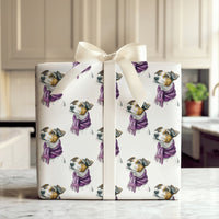 Dog in Scarf Christmas Wrapping Paper, Jack Russell Terrier Wrapping Paper, Adorable Puppy Holiday Wrapping Paper, Gift Wrap for Dog Lovers