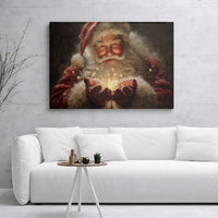 Sparkling Christmas Canvas Print, Santa Claus Canvas Wall Art, Magical Santa Portrait Canvas, Holiday Season Wall Art, Christmas Room Decor