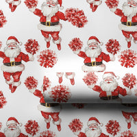 Red Pom Pom Christmas Gift Wrap, Cheerleader Santa Wrapping Paper, Fun Secret Santa Present Paper, Festive Holiday Gift Wrapping Paper