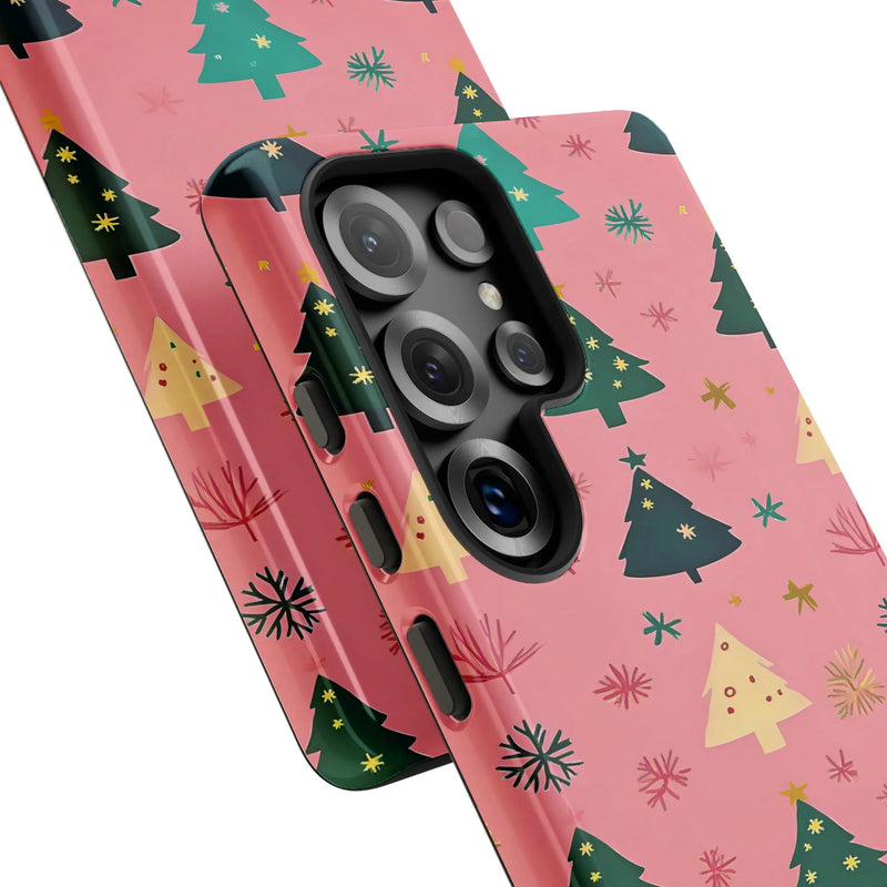 Festive Winter Holiday Samsung Case, Christmas Tree Snowflake Phone Case, Dual-Layer Tough Phone Cover, Comfy Xmas Present for Her