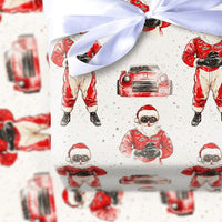 Red Race Car Driver Gift Wrap, Racing Santa Christmas Wrapping Paper, Motorsport Holiday Wrapping Paper, Car Lover Xmas Gift Wrap Roll