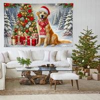 Santa Hat Dog Winter Flag, Golden Retriever Christmas House Flag, Double-Sided Holiday Yard Flag, Golden Retriever Decor, Dog Lover Present