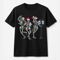 Dancing Skeleton Medical Holiday Tee, Christmas Nurse T-Shirt, Humorous Hospital RN Graphic Shirt, Festive Healthcare Worker Christmas T-Shirt