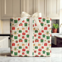 Red Green Gold Holiday Gift Wrap, Christmas Gift Box Wrapping Paper, Festive Present Pattern Wrapping Paper, Winter Holiday Gift Wrap Roll