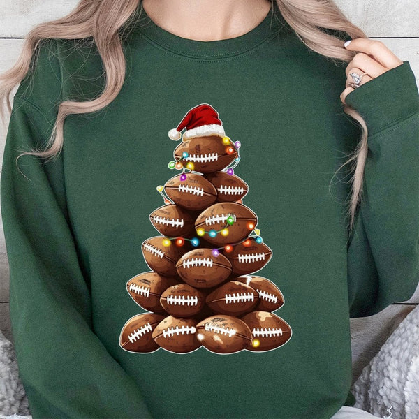 Sports Holiday Crewneck, Football Christmas Tree Sweatshirt, Festive Football Lights Pullover, Adorable Xmas Football Sweater