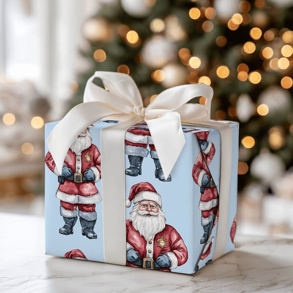 Adorable Police Officer Gift Wrap, Sheriff Santa Christmas Wrapping Paper, Law Enforcement Holiday Wrapping Paper, Deputy San