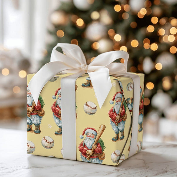 Sports Christmas Gift Wrap, Vintage Baseball Santa Wrapping Paper, Retro Baseball Player Santa Wrapping Paper, Festive Holida