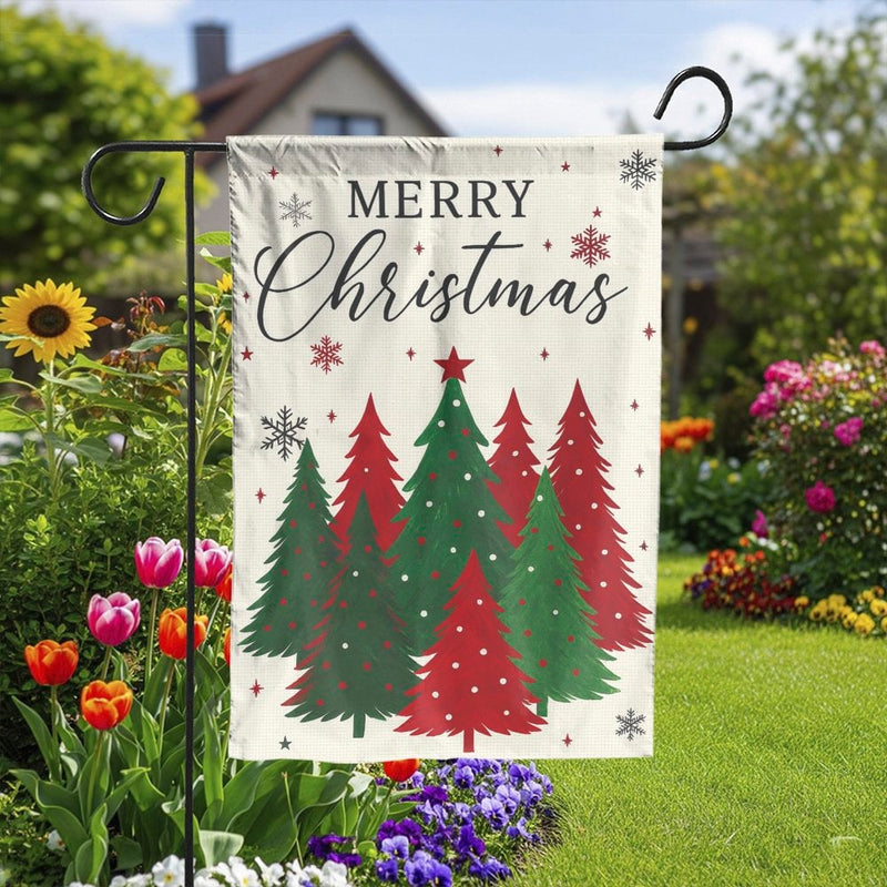 Festive Holiday Yard Flag, Merry Christmas Trees Garden Flag, Winter Porch Lawn Flag, Outdoor Christmas Flag Decor, Seasonal Holiday Present