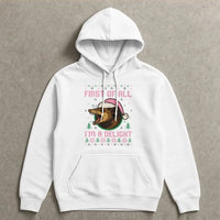 Humorous Opossum Christmas Hoodie, First of All I'm A Delight Opossum Hoodie, Retro Possum Holiday Sweatshirt
