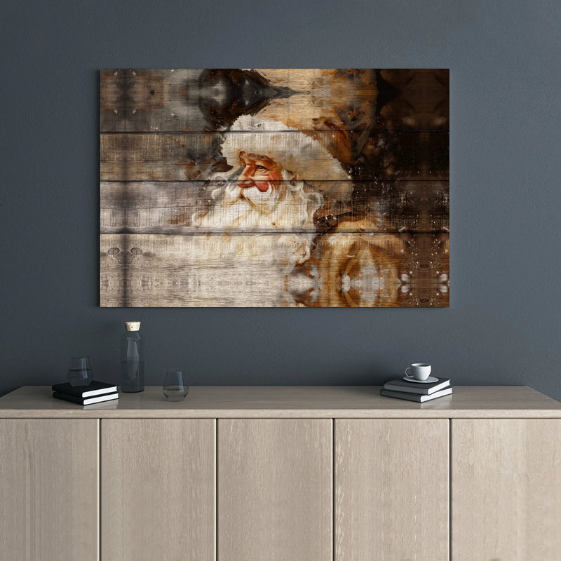 Vintage Wood Grain Holiday Canvas Art, Rustic Santa Claus Canvas, Christmas Farmhouse Canvas Print, Winter Wall Decor, Xmas Home Decor Present
