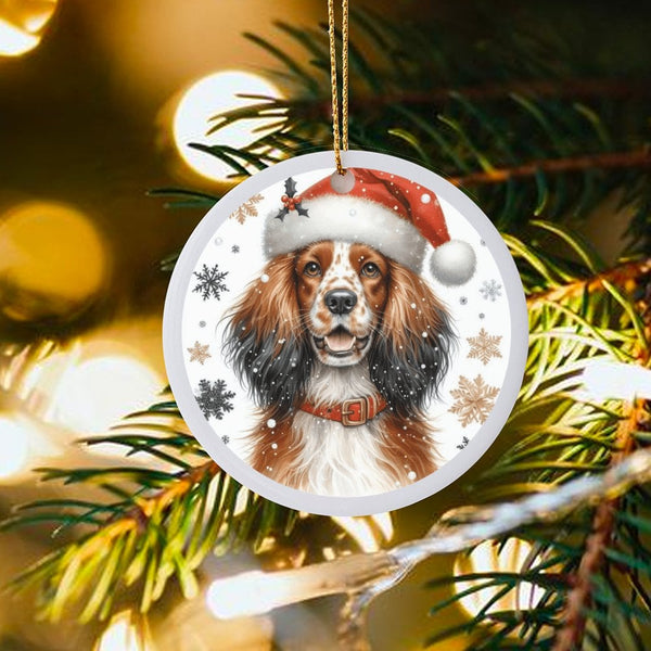 Santa Hat Dog Ceramic Ornament, Cocker Spaniel Christmas Ornament, Adorable Puppy Holiday Ornament, Xmas Tree Decor, Pet Love