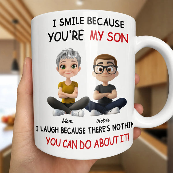 Humorous Cartoon Son Coffee Cup, I Smile Because You're My Son Mug, Humorous Ceramic Mug, Birthday Christmas Present for Son 