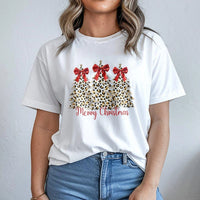 Festive Coquette Bow Tree T-Shirt, Leopard Christmas Tree Shirt, Adorable Holiday Graphic Tee, Leopard Print Xmas Shirt, Family Christmas Present