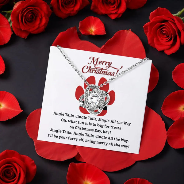 Christmas Pet Lover Love Knot Necklace, Dog Mom Love Knot Necklace, CZ Crystal Pendant Necklace, Rotating Rose Box Holiday Pr