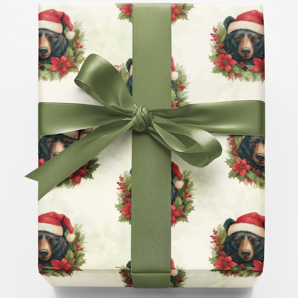 Festive Forest Wildlife Gift Wrap, Santa Woodland Bear Christmas Wrapping Paper, Adorable Animal Holiday Wrapping Paper, Natu