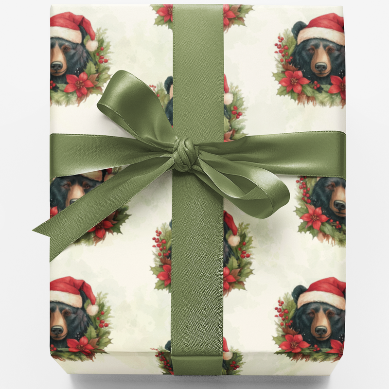 Festive Forest Wildlife Gift Wrap, Santa Woodland Bear Christmas Wrapping Paper, Adorable Animal Holiday Wrapping Paper, Nature Lover Gift Wrap