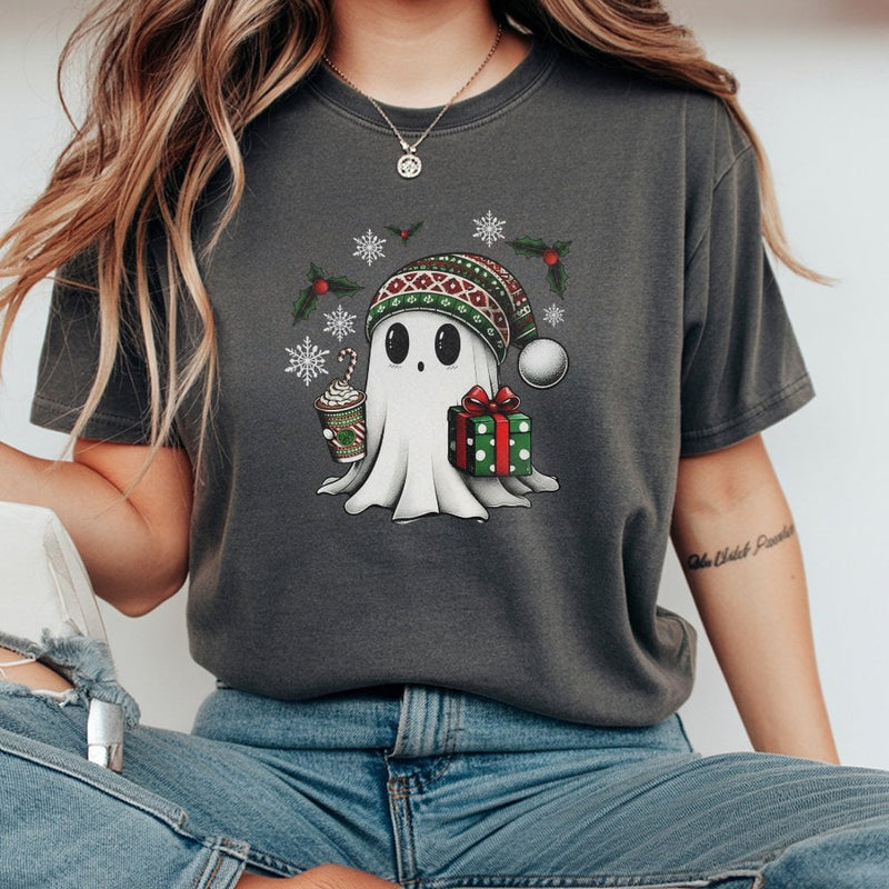 Spooky Holiday Ghost Shirt, Adorable Christmas Ghost T-Shirt, Humorous Xmas Spirit Graphic Tee, Holiday Season T-shirt, Adorable Winter Ghost Shirt