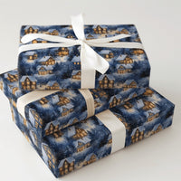 Snowy Night Christmas Gift Wrap, Winter Village Wrapping Paper, Comfy Holiday Town Watercolor Wrapping Paper, Festive Xmas Present Gift Wrap