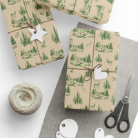 Deer Pine Tree Gift Wrap, Rustic Woodland Wrapping Paper, Forest Animal Christmas Present Paper, Nature Winter Wrapping Paper Roll