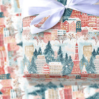 Red Tokyo Tower Gift Wrap, Snowy Tokyo Cityscape Wrapping Paper, Watercolor Winter Holiday Gift Wrap Roll, Japan Christmas Wrapping Paper