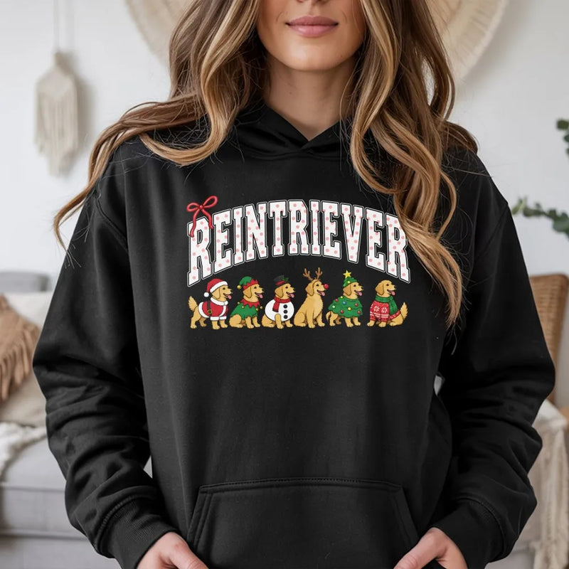 Humorous Dog Lover Holiday Hooded Sweatshirt, Reintriever Golden Retriever Christmas Hoodie, Retro Golden Retriever Hoodie, Dog Mom Present