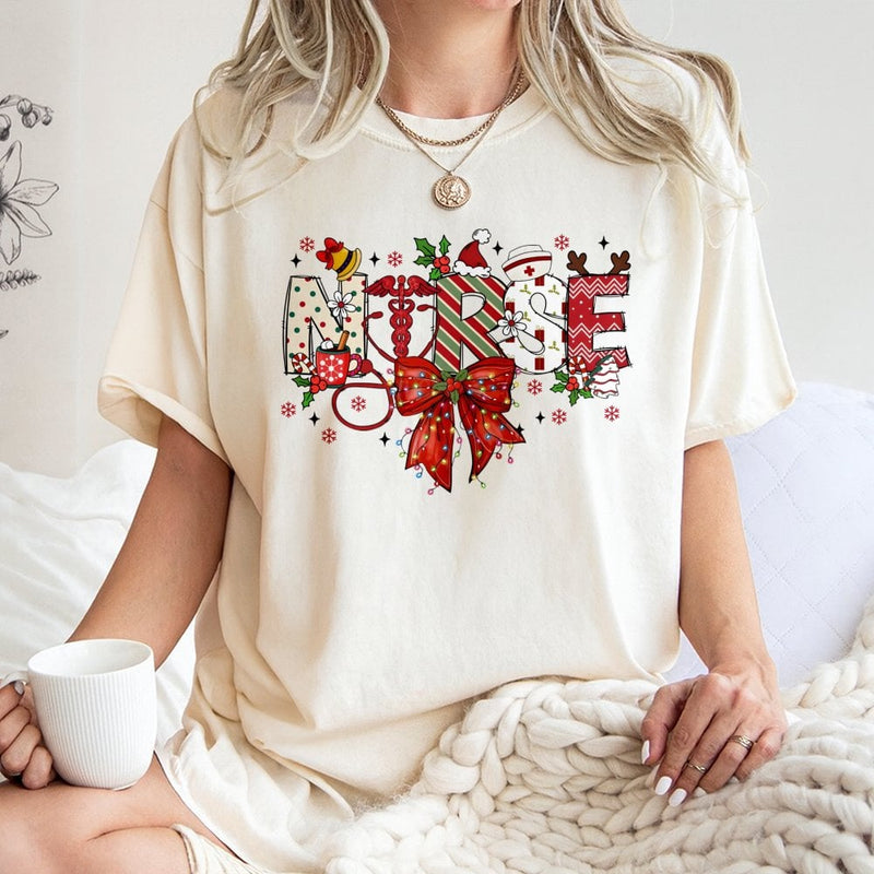 Festive Stethoscope Bow Tee, Christmas Nurse Shirt, Adorable RN Christmas T-Shirt, Medical Holiday Nurse Shirt, Xmas Present for Nurses