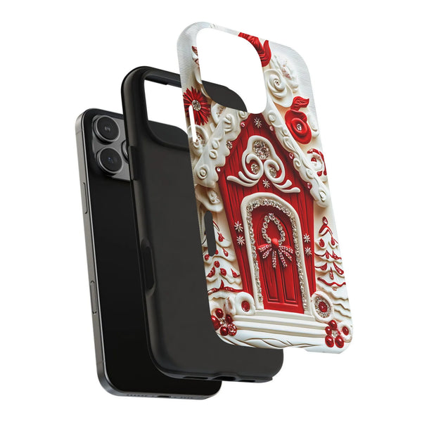 3D Jeweled Holiday Art iPhone Case, Christmas Gingerbread House Phone Case, Festive Winter Phone Cover, Dual Layer Tough Case
