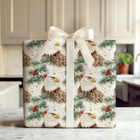 Watercolor Christmas Pine Gift Wrap, Patriotic Bald Eagle Wrapping Paper, Holly Berry Present Wrap, Winter Wildlife Holiday Gift Wrap