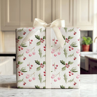 Berries Holiday Wrapping Paper, Watercolor Holly Wrapping Paper, Christmas Wrapping Paper Roll, Botanical Gift Wrap, Festive Present Wrap