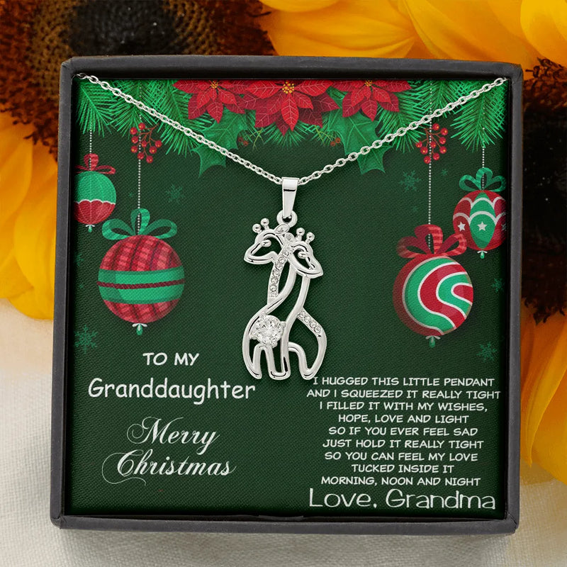 Graceful Love Giraffe Pendant, Granddaughter Giraffe Necklace, 14K White Gold Giraffe Charm Necklace, Sentimental Christmas Jewelry Present