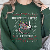 Humorous Possum Christmas Crewneck, Overstimulated but Festive Opossum Sweatshirt, Ugly Xmas Animal Sweater, Holiday Humor Graphic Pullover