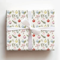 Winter Pine Christmas Wrapping Paper, Watercolor Ornaments Wrapping Paper, Botanical Holiday Wrapping Paper Roll, Festive Present Gift Wrap