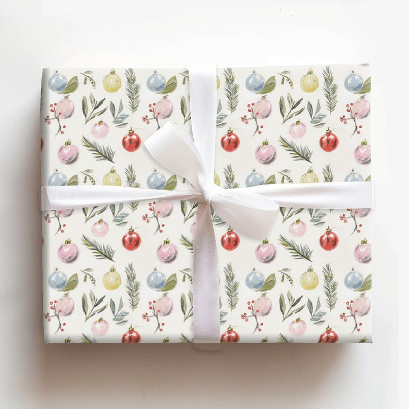 Winter Pine Christmas Wrapping Paper, Watercolor Ornaments Wrapping Paper, Botanical Holiday Wrapping Paper Roll, Festive Present Gift Wrap