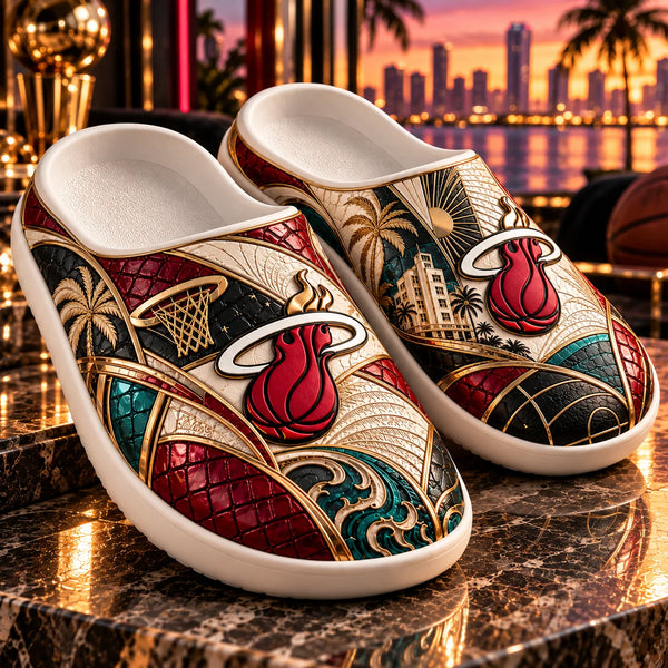 MIA Deco Nights - Art Deco Clog Sandals in Red, Teal and Gold - main