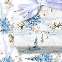 Snowy Cabin Wrapping Paper, Watercolor Moose Gift Wrap, Winter Wildlife Gift Wrapping Paper, Rustic Holiday Present Wrap, Christmas Paper