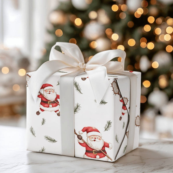 Lacrosse Sports Christmas Gift Wrap, Lacrosse Santa Wrapping Paper, Lacrosse Coach Holiday Wrapping Paper, Lax Santa Christma