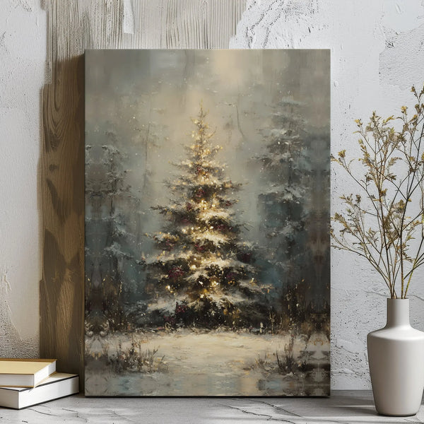 Snowy Forest Winter Print, Christmas Tree Canvas Wall Art, Digital Download Printable Art, Festive Holiday Decor Present