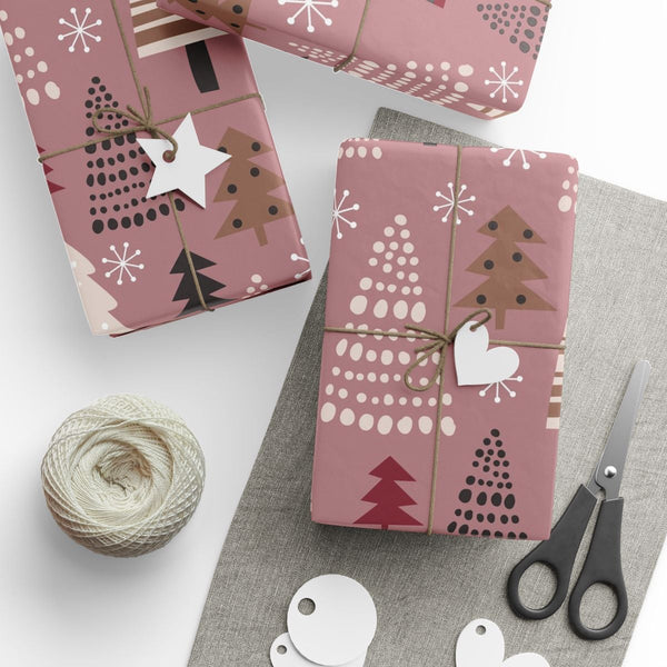Snowflake Holiday Gift Wrap, Modern Christmas Tree Wrapping Paper, Stylized Xmas Tree Wrapping Paper Roll, Winter Holiday Gif