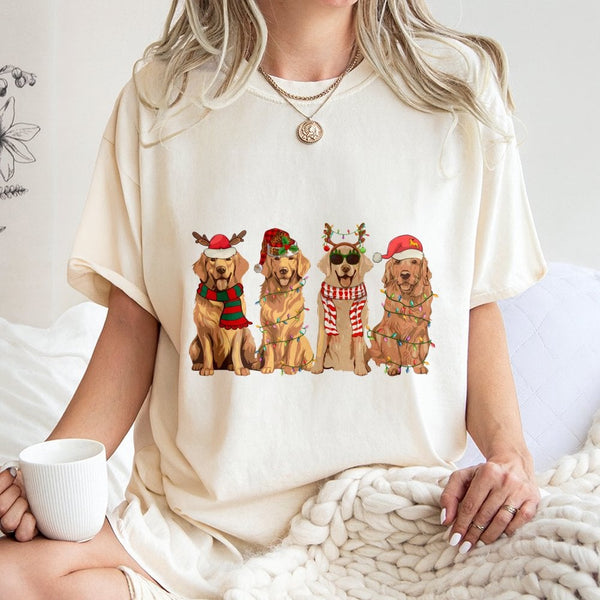Adorable Holiday Dog Mom Shirt, Golden Retriever Christmas T-Shirt, Festive Dog Lover Graphic Tee, Retro Xmas Animal Tee, Pet