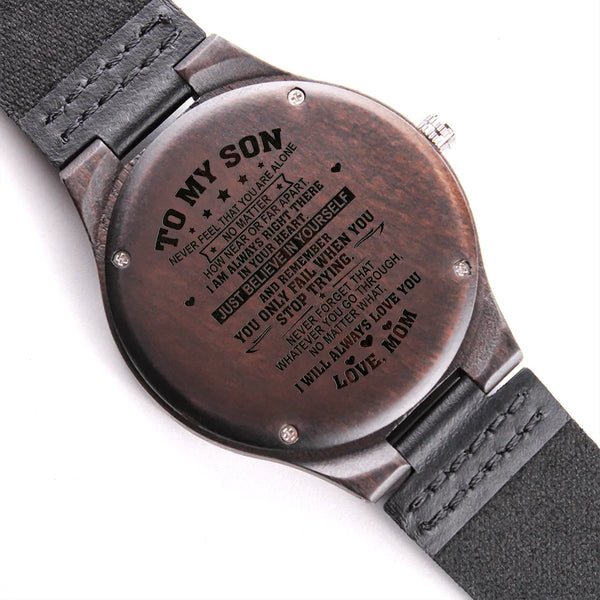 Custom Sandalwood Watch, Engraved Wooden Watch for Son, Mens Leather Strap Wood Watch, Meaningful Birthday Christmas Present 