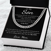 Stainless Steel Cuban Link Necklace, To My Son Cuban Link Chain from Mom, Keepsake Message Card Cuban Chain, Son Birthday or Christmas Present